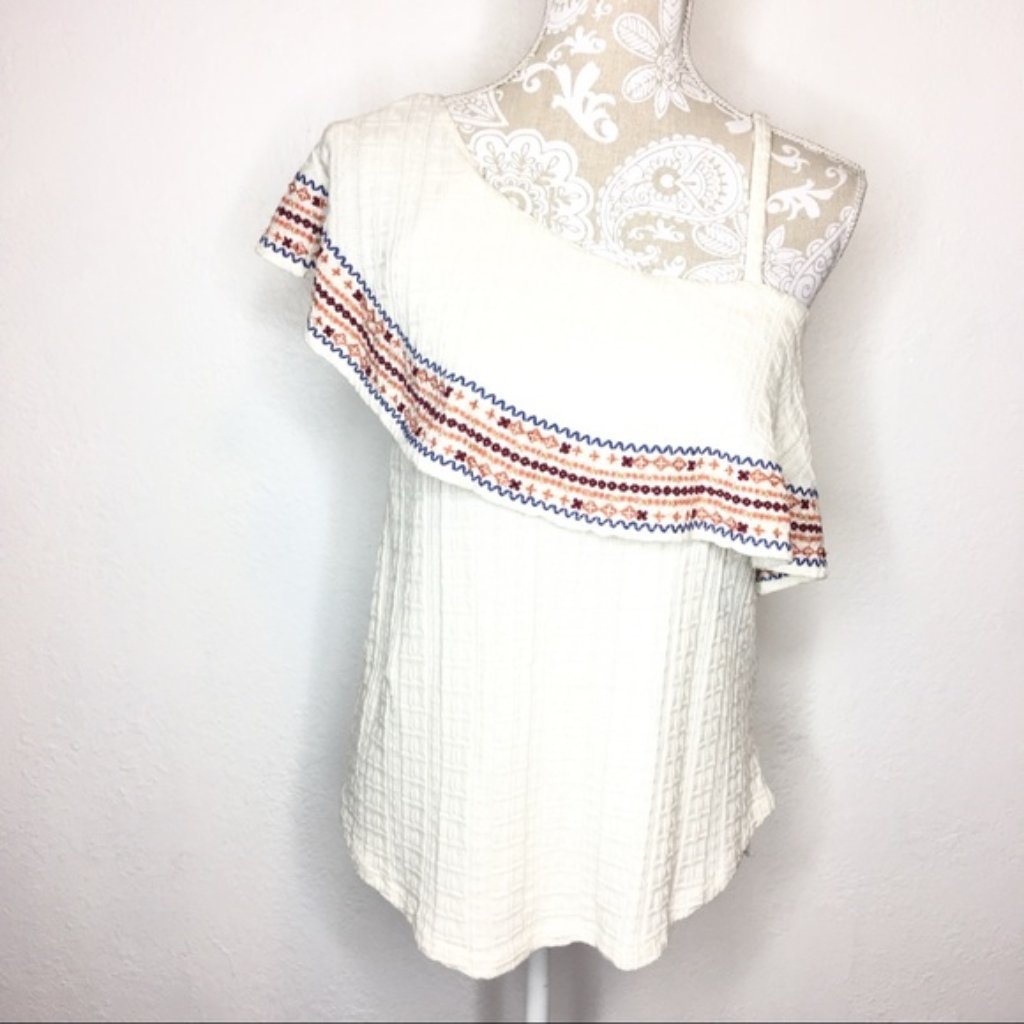 Lucky Brand Sm One Shoulder Ruffle Knit Blouse 755